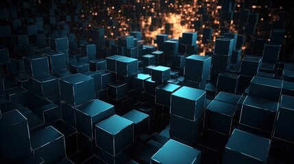 Abstract 3d rendering of cubes, Futuristic background, Network concept.Generative Ai