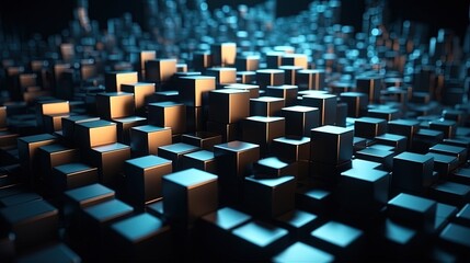Obraz premium Abstract 3d rendering of cubes, Futuristic background, Network concept.Generative Ai