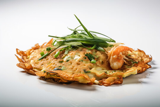 Haemul pajeon, seafood pancake with green onions, generative AI food image.