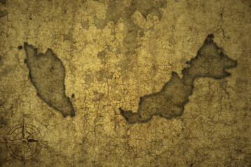 map of malaysia on a old vintage crack paper background .