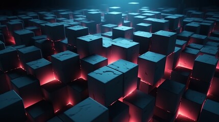 Fototapeta premium Abstract 3d rendering of cubes, Futuristic background, Network concept.Generative Ai