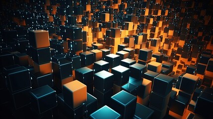 Obraz premium Abstract 3d rendering of cubes, Futuristic background, Network concept.Generative Ai