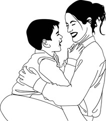 Mother and son outline