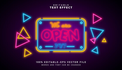 We are Open 24 hours Neon Light text effect - Editable text effect