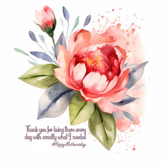 A watercolor card that says thank you for being there every day with a pink flower. Ai generative