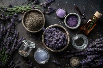 Obraz na płótnie Canvas lavender soap and oil ingredients