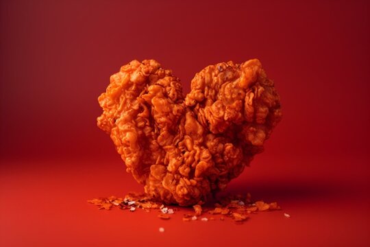 Fried chicken heart on a red background. Generative AI