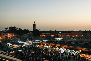 at rooftop in Jemaa el-Fna Marrakech at Night, Morocco, koutoubia