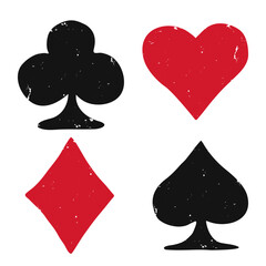 Card suits logo icon sign Scratch shabby design Set of shape diamonds clovers hearts spade Hand drawn template Drawn game vintage style Fashion print clothes apparel greeting invitation card cover ad