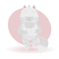 Cat yoga. Various yoga poses, asanas and exercises. White cat is doing yoga. Vector illustration.