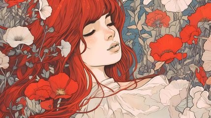 beautiful illustration of a woman in the flowers

