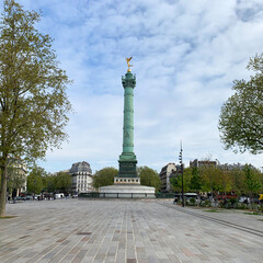 Place de la Bastille is a square in Paris, a symbolic place of the French Revolution, where the old fortress of the Bastille was destroyed between July 14, 1789 and July 14, 1790 - obrazy, fototapety, plakaty
