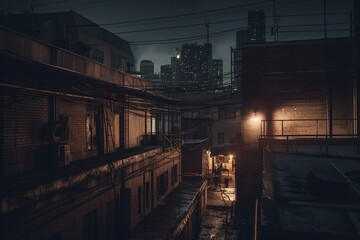 An artistic depiction of a dark urban setting. Generative AI
