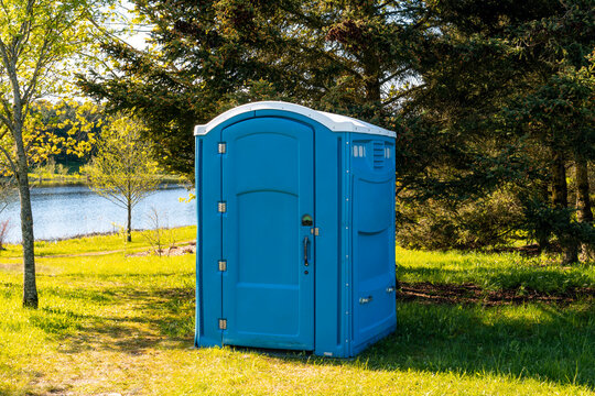 Temporary blue portable plastic toilet