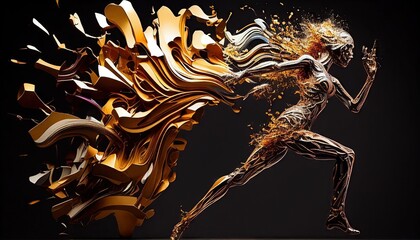 woman about to run and her trajectory on black background Abstract, Elegant and Modern AI-generated illustration