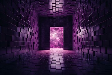 3D purple mosaic rectangle wall with polished block background. Generative AI