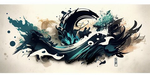 Beautiful fluid movement of black and light blue like an oil painting. Abstract, Elegant, Modern AI-generated illustration