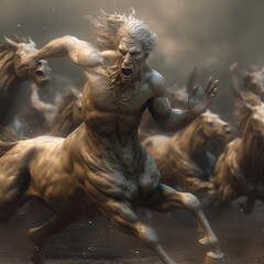 Obraz na płótnie Canvas Centaurus running from horses from Greek mythology. Generative AI