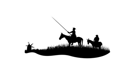 Don Quixote silhouette - obrazy, fototapety, plakaty