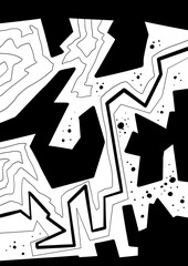 Abstract black and yellow  asymmetric forms and dots pattern 