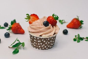 colorful cakes backdrop- close up of cupcakes with strawberry