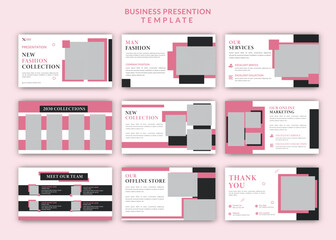 Fototapeta na wymiar Creative and modern fashion powerpoint presentation editable slides template design set