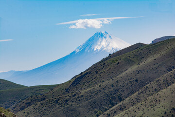 Fototapeta premium Mountain covered with snow. Beautiful Mount Ararat, view from Armenia