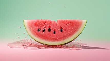 slice of watermelon with green background