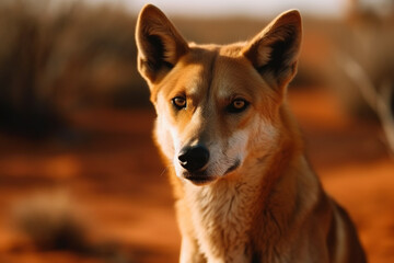 A close up of an australian dingo (Canis lupus dingo) in outback australia, generative AI