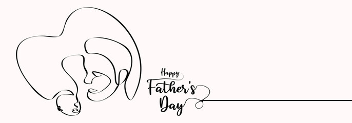 Black and white one continuous line art drawing of father and his child vector illustration.