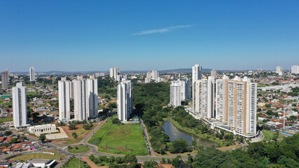 Fototapeta premium Aerial view of Cascavel Park in the heart of Goiania, Goias State, Brazil. May, 2023.