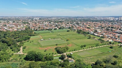Fototapeta na wymiar Aerial view of soccer fields in Goiania, Goias, Brazil 