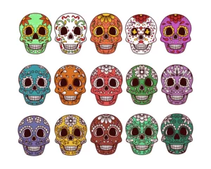 Poster Schedel Set of sugar skull hand-drawn illustration, day of the dead decoration vector.