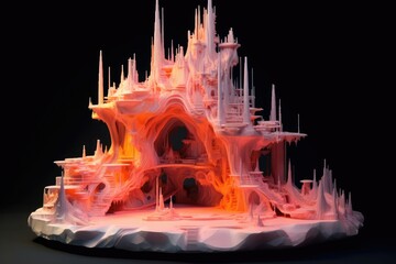 The 3D printer extruded molten plastic, building layer upon layer to create a complex object. Fantasy future concept. Generative AI