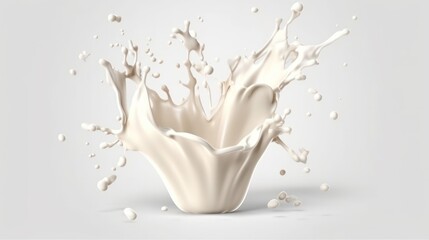 White splash milk on clean background, pouring of cream or yogurt. Generative AI.