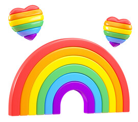 Isolated rainbow on a transparent background for LGBTQIA+ Pride month celebration. Cut out object in 3D illustration