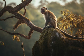 Monkey on top of a tree in the summer season, Generative AI