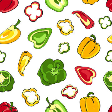 Cartoon doodle bell pepper in seamless pattern