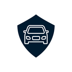 Vehicle with shield. Car insurance flat icon isolated on white background. Vector illustration