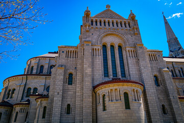 Fototapeta na wymiar Basilica of Sainte-Anne-de-Beaupre, historic Catholic church in Quebec, one of the eight national shrines of Canada