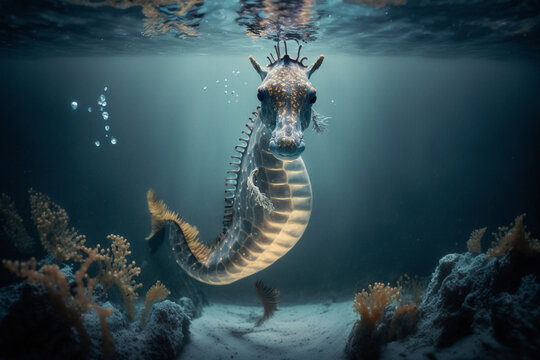 Seahorse, underwater photo, Generative AI