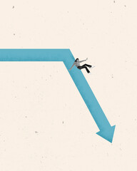 Contemporary art collage with woman sliding on regress arrow which going down, symbolizing...