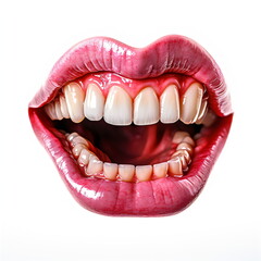 Obraz premium mouth, pink lips and teeth ceramic model isolated on white background, made with generative ai
