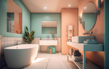 Naklejka na ściany i meble Modern Bathroom created with Generative AI Technology, ai, generative