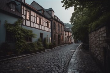 Fototapeta na wymiar A street in a town beside a castle. Generative AI