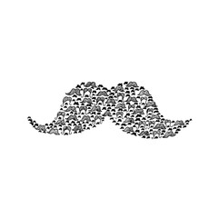 Mustache Doodle. Raster Illustration of Hipster Style Design. Hand Drawn Sketch. Black and White.