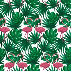 Foto op Plexiglas Flamingos Nature Leaf Seamless Pattern. Raster Illustration of Summer Tropical Background. © Designpics