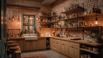 Obraz na płótnie Canvas Luxury modern kitchen with elegant rustic design generated by AI