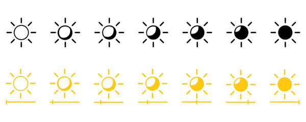 Brightness level vector icon. icon contrast. High contrast level, dark and light modes. Screen brightness level icon set in black and yellow style eps10