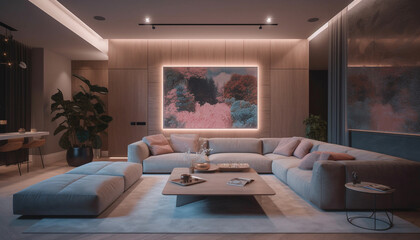 Obraz na płótnie Canvas Luxury modern living room with comfortable sofa scene generated by AI